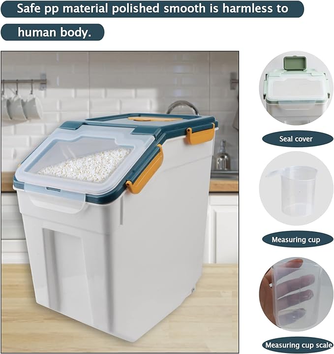 2Pcs Large Airtight Dog Food Storage Container With spoon and Measuring Cup, 15~30LB Pet Food Storage Container Bin,for Rice/Grain/Pet Food/Flour (Blue)