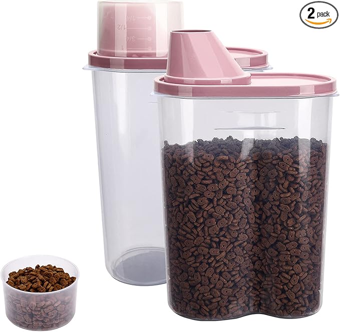 GreenJoy 2 Pack 2lb/2.5L Pet Food Storage Container with Measuring Cup, Can Covers and Bowl for Small Dog, Cat, Waterproof-BPA Free
