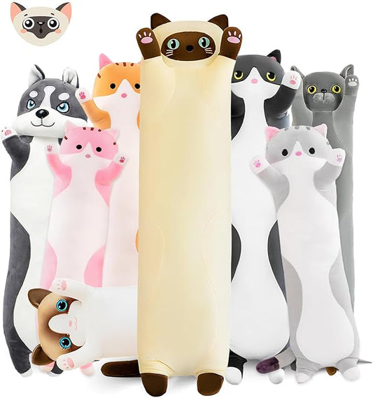 Long Cat Plush Pillow, 51.1in Cute Yellow Cat Plushie Stuffed Animals Body Pillow, Kawaii Kitten Soft Plushie Doll Toy Birthday Gift for Kids Girlfriend