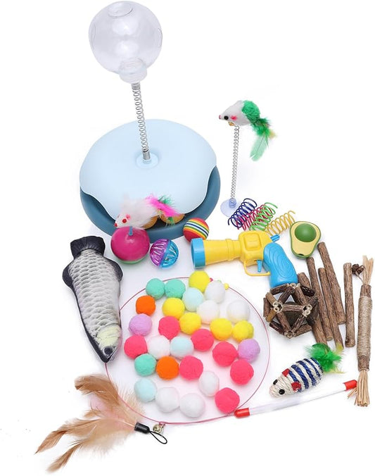 Cat Toys Bulk for Indoor Cats - Cat Treat Dispenser Toy, Cat Toy Ball Launcher Gun, Cat Wand, Catnip Toys Balls, Catnip Fish, Mice, Cat Spring Toys, Colorful Balls and Bells for Cat