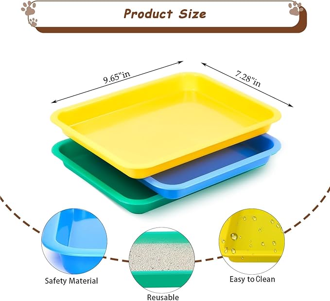 3 Pcs Kitten Litter Box,Plastic Portable Small Litter Pan Low Entry Waterproof Bunny Cat Litter Box,Multi Color Nonstick Litter Tray Travel Toilet for Small Pet Guinea Pig Rabbit