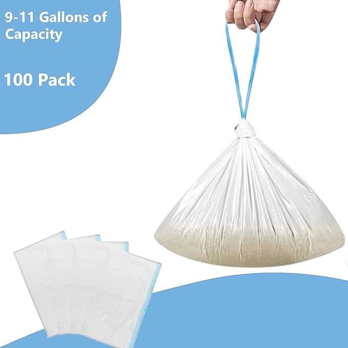 100 Counts, Drawstring Cat Litter Box Liners 19.5 Inches X 22 Inches, 2 Mils Thickness, Compatible with Litter Robot 4 and 3, Extra Thick Waste Bags 9-11 Gallon Capacity