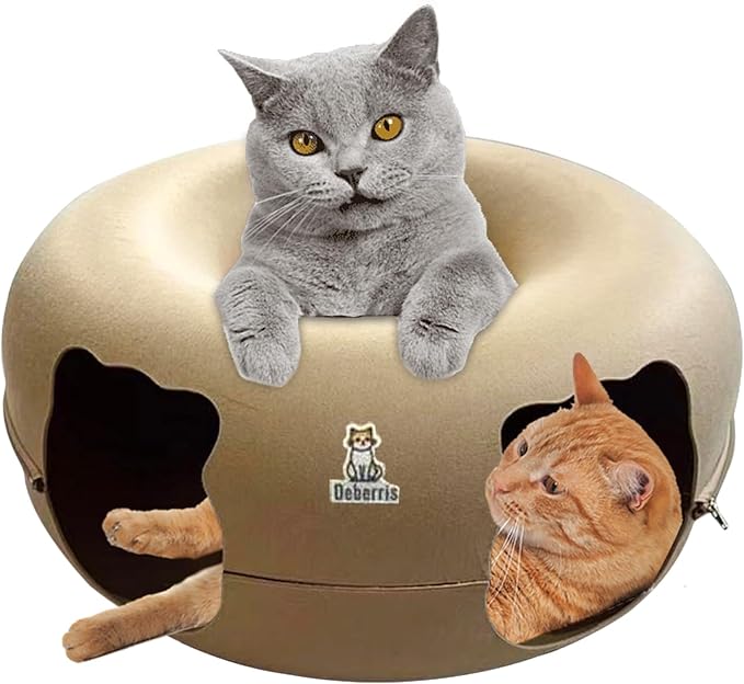 Peekaboo Cat Tunnel Bed - Large, Scratch-Resistant Donut Cave for Indoor Cats Up to 30-45 lbs, Detachable & Washable Design, Perfect Cozy Play & Rest Spot for Multiple Cats and Small Dogs