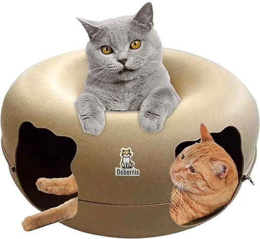 Peekaboo Cat Tunnel Bed - Large, Scratch-Resistant Donut Cave for Indoor Cats Up to 30-45 lbs, Detachable & Washable Design, Perfect Cozy Play & Rest Spot for Multiple Cats and Small Dogs