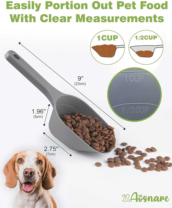 2 PACK Dog Food Scoop,1 Cup Capacity Pet Food Scoop With Measuring Lines For Dog, Puppy and Cat (Grey)