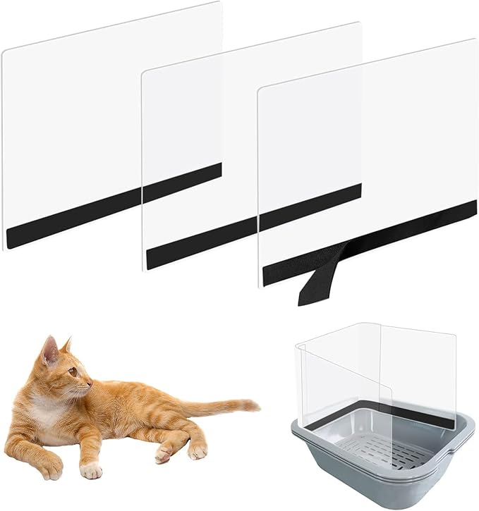 3 Pcs Cat Litter Box Splash Guard Pee Shields - Anti-Splashing Reusable High Sided Litter Box High Wall Cat Toilet Training Kit for Open Top Litter Pan (Litter Box Not Included)