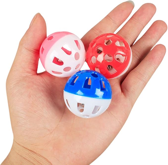 10 PCS 1.6" Cat Balls with Bell Big Lattice Wiggly Jingle Rattle Plastic Toy Assorted Color