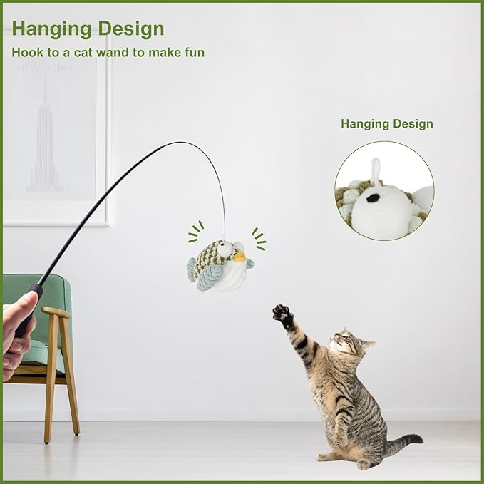 Interactive Flapping Bird Cat Toys, Rechargeable, Touch Activated, Catnip, Chirping Bird Toys for Indoor Cats and Kittens (Puffer Fish)