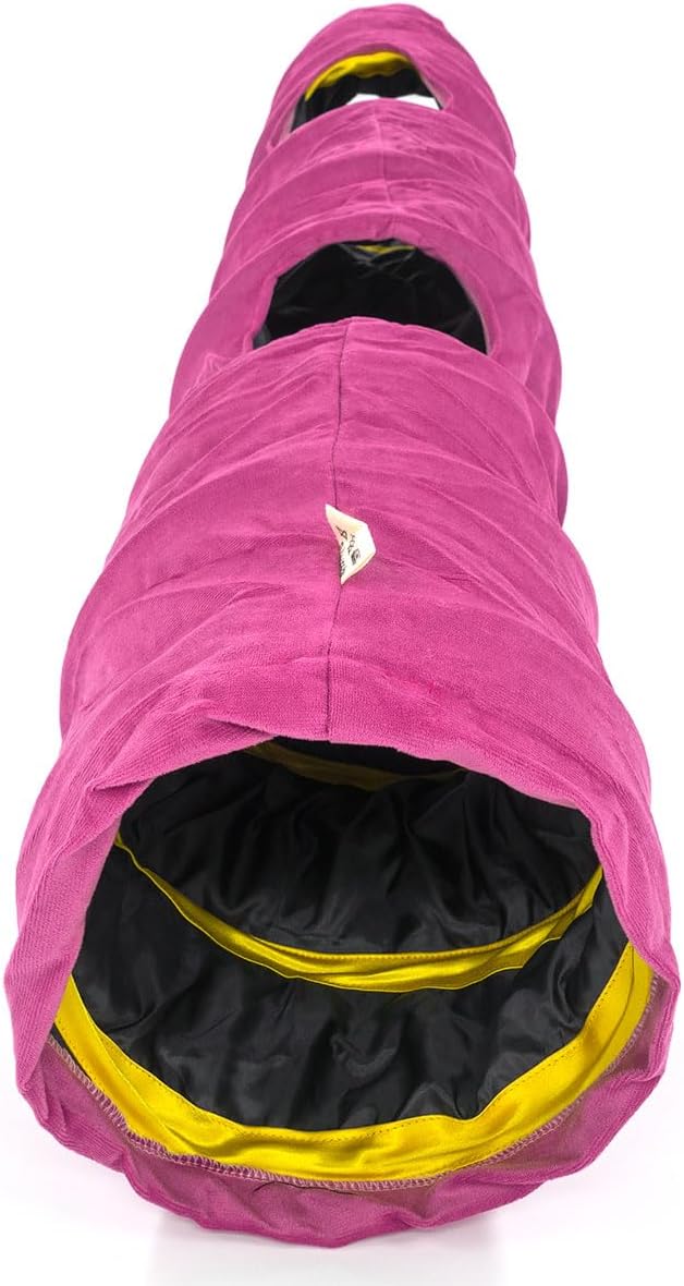 Velvet Fabric - Foldable/Collapsible - 55x8.66 Inches Cat Tunnel (Pink)
