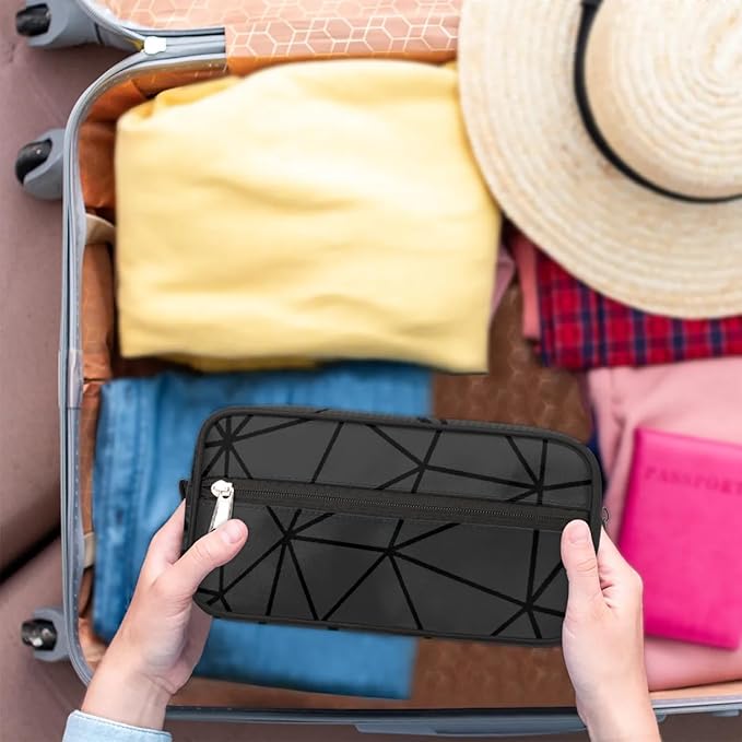 Black Triangle Hanging Toiletry Bag,Travel Hygiene Kits for Boys Mens,Waterproof Makeup Carry-on Bags,Cosmetic Bag,TSA Approved Shave Dopp Kit for Toiletries Shower Bathroom Accessories Gifts