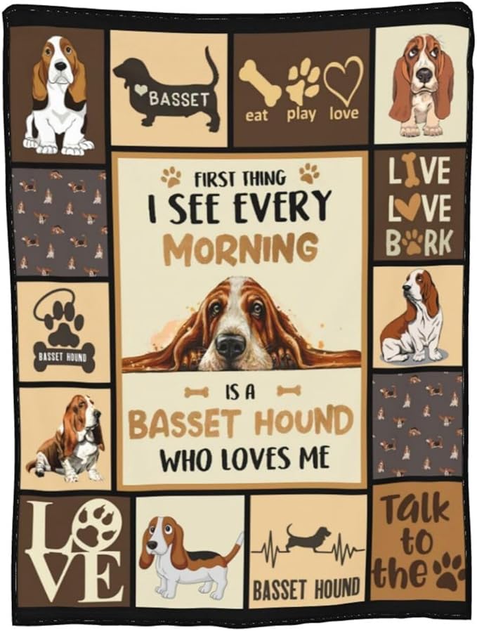 Cute Basset Hound Plush Throw Blanket - Dog Gifts for Lovers, Super Soft Cozy Warm Fleece Bedding, Animal Pet Blanket for Kids Girls Boys Women 50"X60"