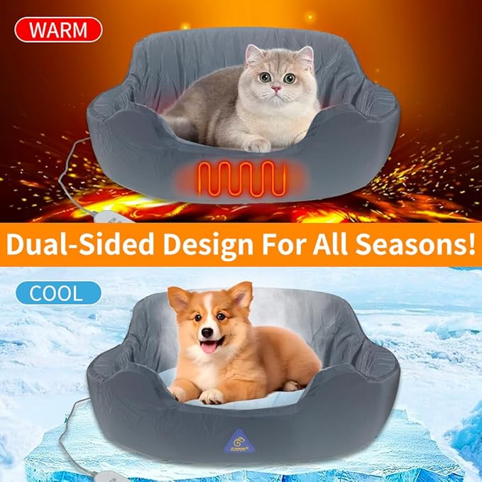 Heated Cat Bed for Indoor Cats，20" Cat Heating Pad with Timer & Temp Adjustable, Washable Calming Pet Bed with Heating Pad for Cats and Small Dogs，Gray Electric Bed Heater Warmer for Kitten Cat