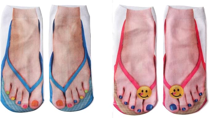 3D Manicure Print Socks Funny Flip Flop Socks 3D Pattern Socks Sandal Socks Low Cut Ankle Silly Socks- A Gag Gift