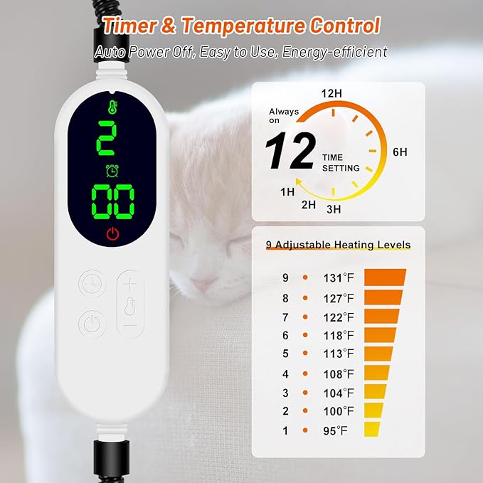 Pet Heating Pad for Cats Dogs, Electric Cat Heating Pad Indoor with Timer, 9 Level Temperature Dog Heating Pad Waterproof Heated Dog Pad Mat for Puppy Dog Cat (35" x 24")
