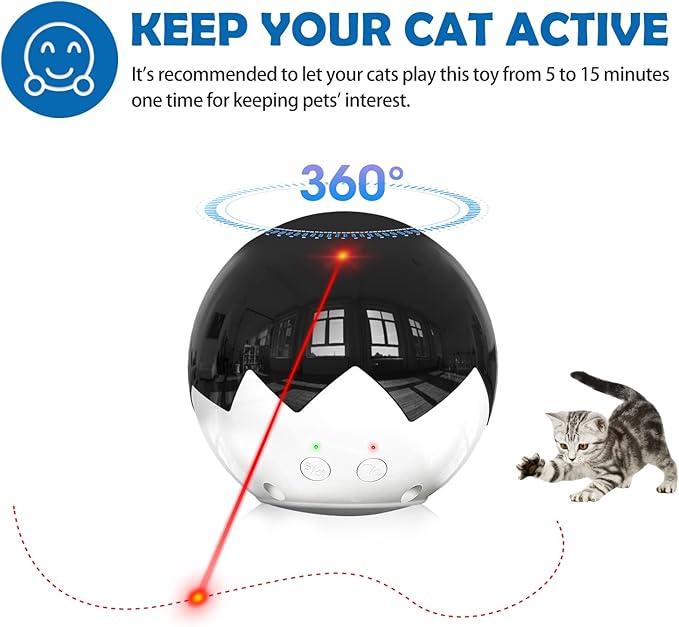 Cat Laser Toy Automatic, 3 in 1 Interactive Cat Feather Toy, Tumbler Ball Toy for Indoor Kitten, 3 Modes Laser with 360 Irregular Rotation, USB Rechargeable, Laser Safe