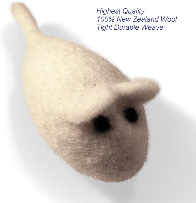Cat Mouse Toys - 3 Felted Wool Mouse Toys Without Catnip for Indoor Cats and Kittens - Large Handmade Mice - White