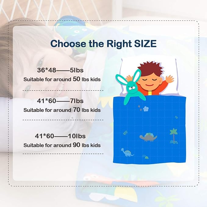 Sivio Weighted Blanket - All-Natural 100% Cotton Heavy Blanket 7 lbs 41 x 60 inches, Breathable Cooling Soft Cotton Throw Blanket for Calm Sleeping for Home and School Nap, Blue Dinosaur