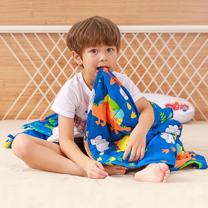 Sivio Weighted Blanket - All-Natural 100% Cotton Weighted Blanket 3 lbs 36 x 48 inches, Breathable Cooling Throw Blanket for Calm Sleeping for Home and School Nap, Blue Dinosaur
