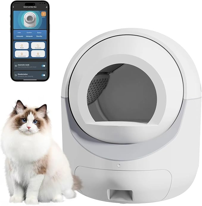Automatic Cat Litter Box Self Cleaning, Self Cleaning Litter Box, Hands-Free Cleanup Less Tracking，Anti-Pinch/Odor-Removal Design