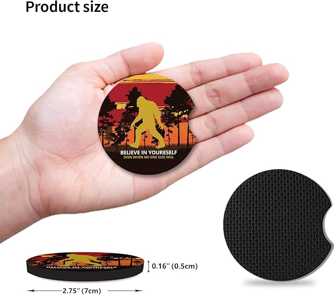 Believe in Yourself Anti-Slip Rubber Car Cup Mat with A Finger Notch - 2 Pack Absorbent Drinks Coasters for Women's Interior