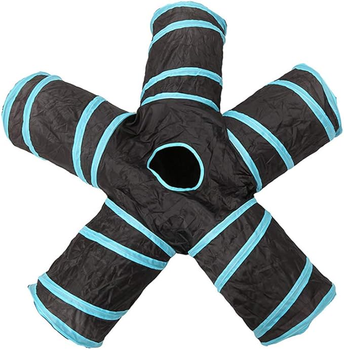 Cat Tunnels Crinkle Play Toys Collapsible Tube with Ball Maze Cat House Pet Interactive for Cat Puppy Kitten Rabbit 5-Way Tunnel