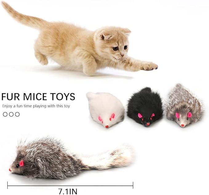 pawstrip Rabbit Fur Cat Toys Interactive Cat Toy Mouse with Rattle Fake Mice Kitten Toys for Indoor Cats Fuzzy Cat Mice Toys Realistic Mouse Cat Toy Furry Mice Cat Toys,12Pcs