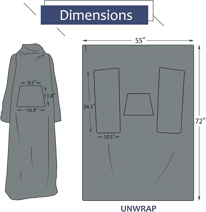 Solaris Wearable Blanket with Sleeves for Adults, Softness Comfort Warmth Fleece Gift for Women Men, Snuggy Body Throw TV Blanket for Home Office Lounge, Gift for Her