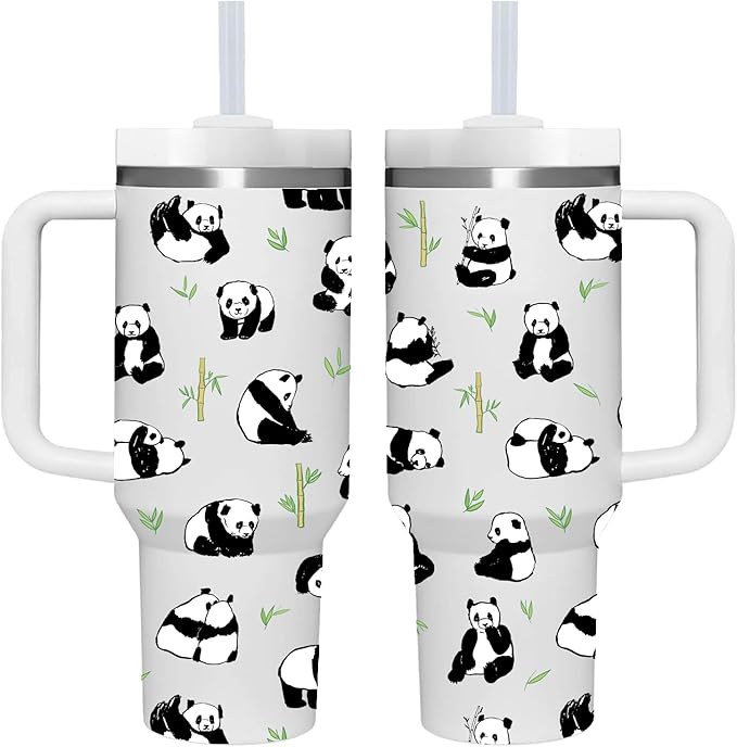 40 OZ Panda Tumbler with Handle.Panda Lover Gifts.Unique Birthday Christmas Gifts for Panda Lover.Personalized 40 OZ Panda Tumbler Gifts for Women Men.