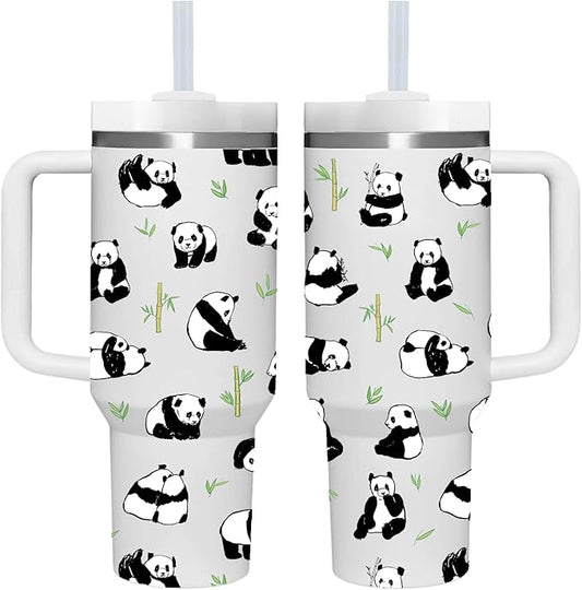 40 OZ Panda Tumbler with Handle.Panda Lover Gifts.Unique Birthday Christmas Gifts for Panda Lover.Personalized 40 OZ Panda Tumbler Gifts for Women Men.
