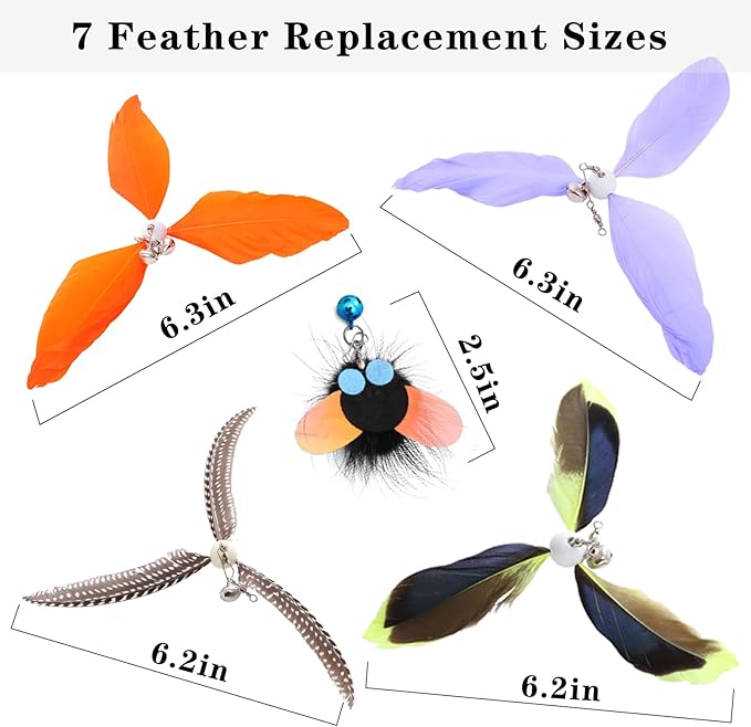 Cat Toys for Wand Cat Feather Toys Replacement 7pcs Cat Wand Attachments Interactive Cat Toys for Indoor Cats Suitable for Cat Stick Toy Suitable for Cats