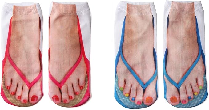 3D Manicure Print Socks Funny Flip Flop Socks 3D Pattern Socks Sandal Socks Low Cut Ankle Silly Socks- A Gag Gift