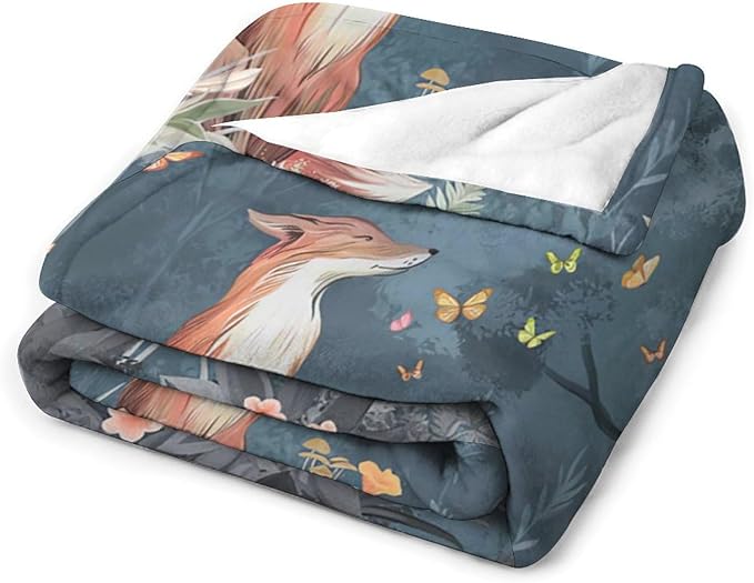 Fox Print Blanket Rabbit Red Panda Forest Animals Throw Blankets for Couch Sofa Stuff Decor Gifts Soft Cozy Fleece Plush Flannel Bedding Blanket for Lover Girls Boys Men Women Adults 60"x80"