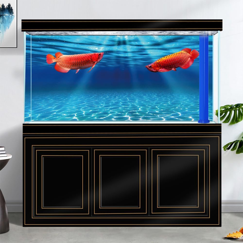 Natural Undersea Aquarium Background, Underwater Ocean Sunlight Fish Tank Background 24X16IN with 8 EVA Double-Sided Tape