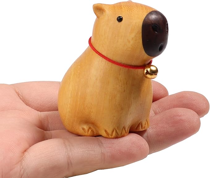 Capybara Wooden Figurine, Handmade Art Carved Water Hog Small Animal Garden Statue, Desk Decoration Lovely Gift Home Decor Table Living Room Bedroom Bookshelf Decoration