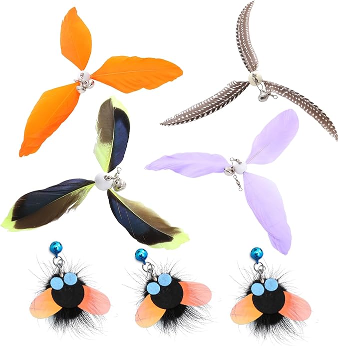 Cat Toys for Wand Cat Feather Toys Replacement 7pcs Cat Wand Attachments Interactive Cat Toys for Indoor Cats Suitable for Cat Stick Toy Suitable for Cats