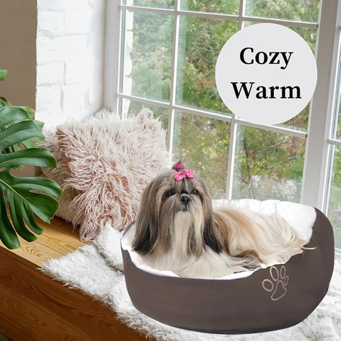 Evelots Warm Pet Bed for Cats or Small Dogs - Calming, Anti-Anxiety, Soft, Cozy Donut Cuddler -Removeable Fluffy Sherpa Insert- Machine Washable -Fleece Lining- Non-Slip Bottom -Assorted Colors