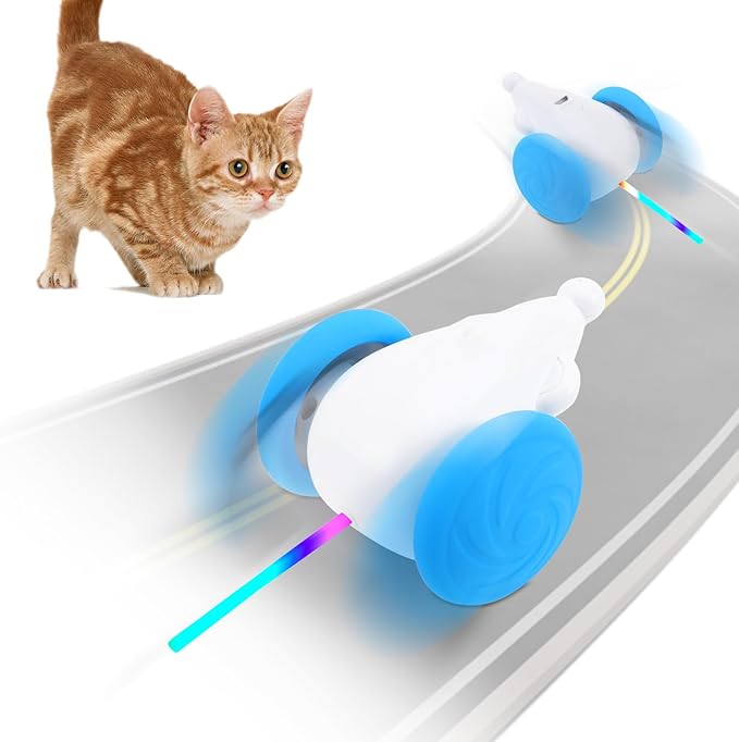 Interactive Cat Mouse Toy with LED Lights, Smart Cat Toy for Indoor Cats, USB Rechargeable Automatic Electric Cat Toy, Bule