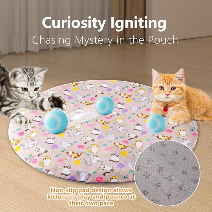 Interactive Cat Toy for Indoor Cats Electronic Rolling Ball Toy Rechargeable Kittens Toy Hide and Seek Mouse Catching Game(Dark Brown Bag)