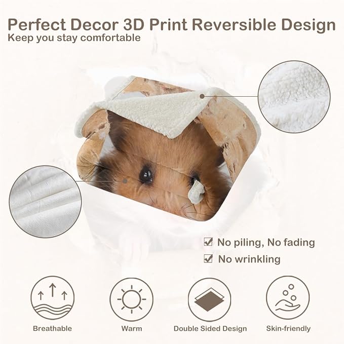 Sleepwish Hamster Fleece Throw Blanket for Kids Girls Boys Soft Cute Brown Mouse Sherpa Blanket for Couch Chair Bed, Queen (90" X 90")