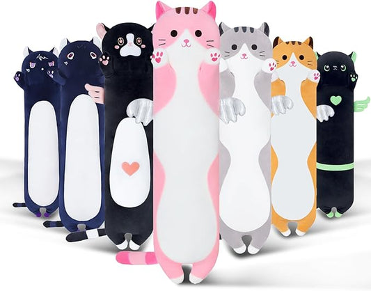 Long Cat Plush Body Pillow, Cute Cat Plush Toy Pillows with Wings, Stuffed Animals Kitten Soft Plushies Gifts for Kids Girls Girlfriend(Pink, 35.4in/90cm)