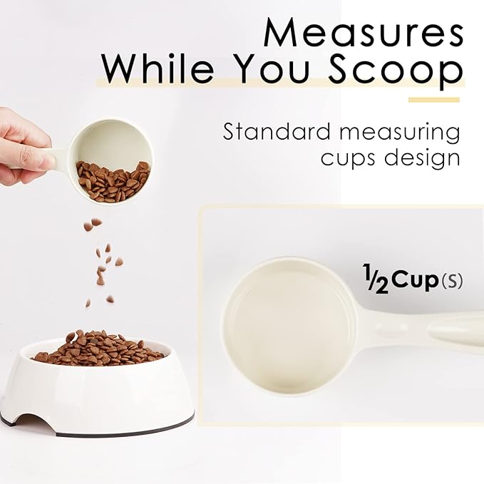 SUPERDESIGN 1/2 Cup Dog Food Scoop for Container Melamine Measuring Scoop for Dogs Cats Birds and Rabbits Pet Food Feeding Scoop Dishwasher Safe - White