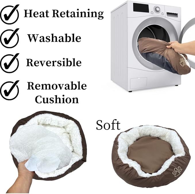 Evelots Warm Pet Bed for Cats or Small Dogs - Calming, Anti-Anxiety, Soft, Cozy Donut Cuddler -Removeable Fluffy Sherpa Insert- Machine Washable -Fleece Lining- Non-Slip Bottom -Assorted Colors