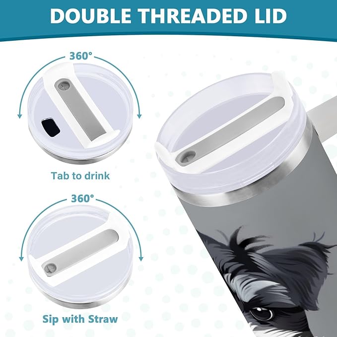 Boccsty Grey Schnauzer Dog Insulated Tumblers Reusable Stainless Steel Tumbler 30 oz Cup Coffee Travel Mug Water Bottle with Handle & Flip Straw for Home Office Car