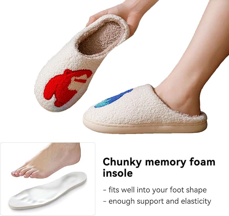 Animal Pattern Slippers - Hello Cat, Bear, Moose & Love Designs - Comfy Memory Foam Plush Cloud Slippers for Couples & Indoor Home