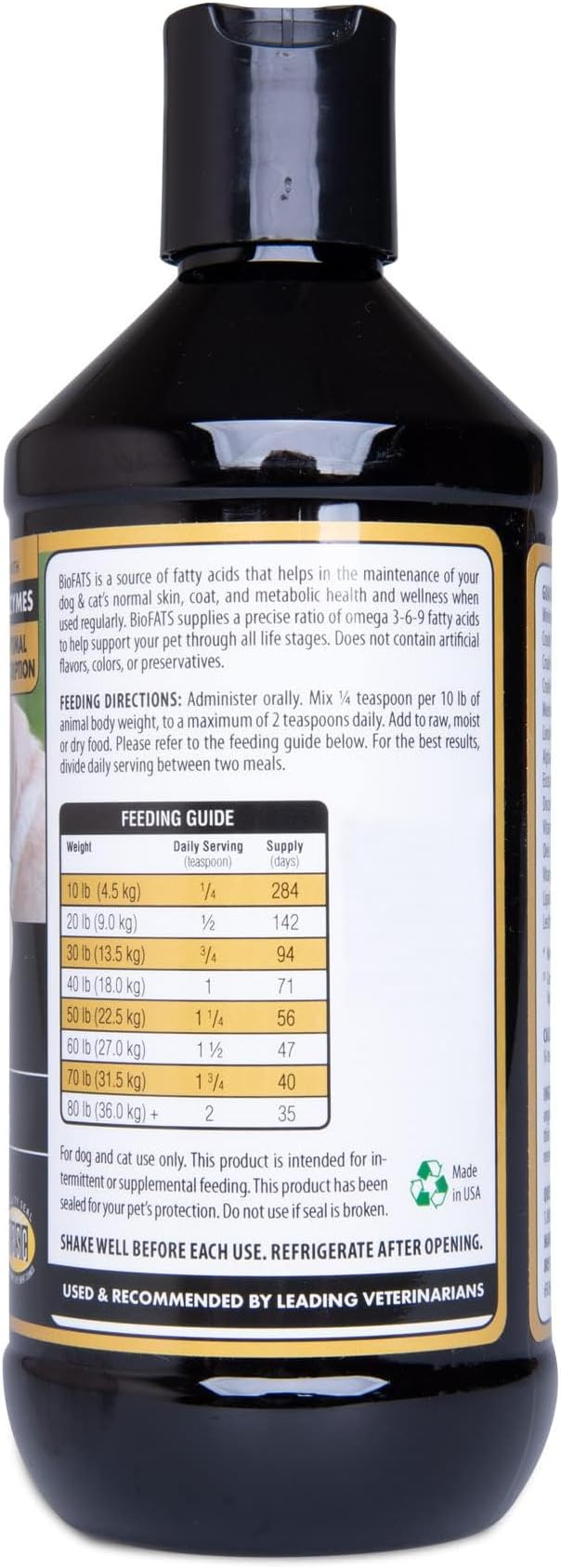 BioFATS Omega 3-6-9 Fatty Acid with EPA & DHA, Supports Healthy Skin, Coat and General Wellness, 94-Day Supply for 30-lb. Animal, 12-fl. oz. Bottle
