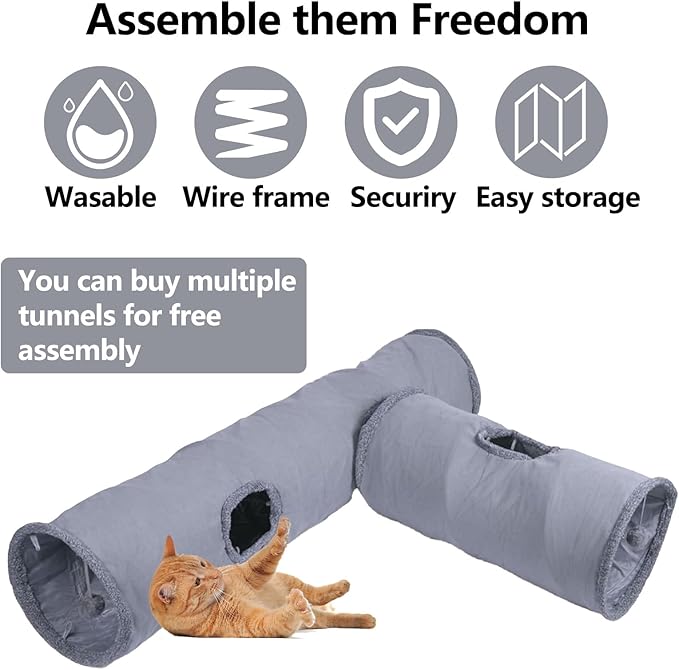 Cat Tunnel, Durable Suede Collapsible Cat Play Tube Toys with Play Ball, Indoor Cat Play Tunnel for Cat, Puppy, Kitty, Kitten, Rabbit (Medium)
