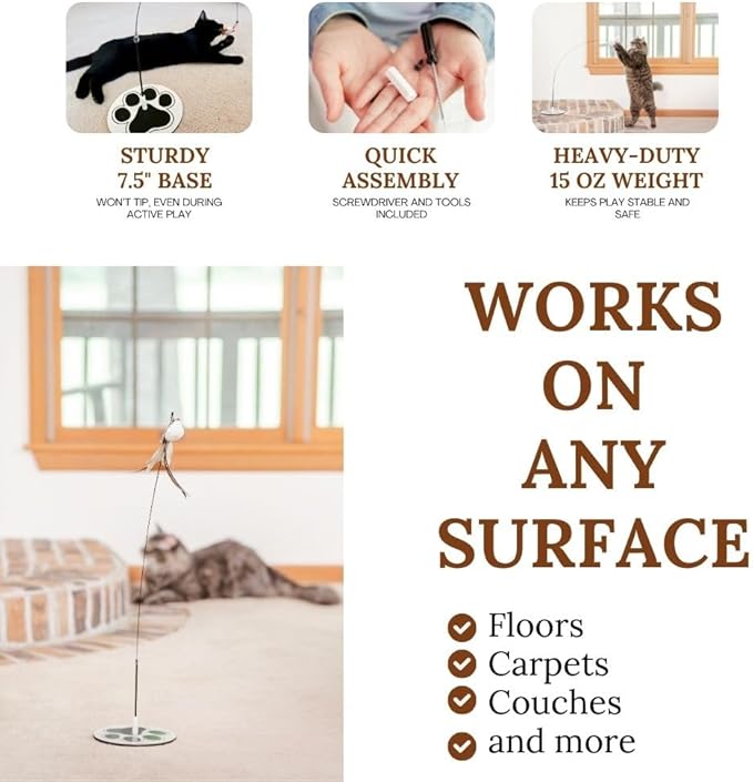 Cat Wand Toy Cat Toys for Bored Indoor Adult Cats Feather Cat Toy Wand 5 Pcs Natural Bird Feathers Stable Round Base Wand Cat Toys for Indoor Cats Hunting Toys for Cats