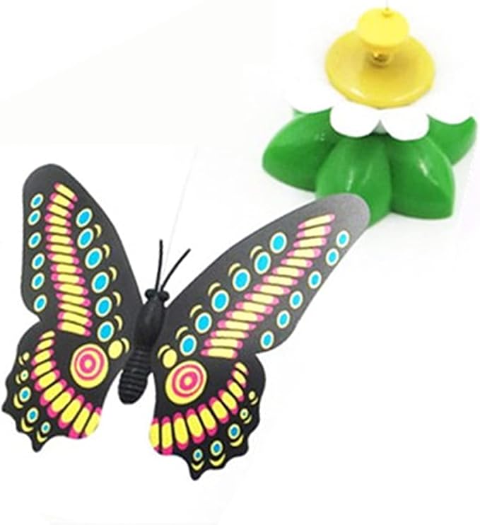 Pomya Cat Teaser Toy 360 Degree Rotating Flower Shape Interactive Kitten Toy with Electric Flying Butterflies, Easy Use, Help Loosing Weight, Self Rotating, and Relieve Boredom