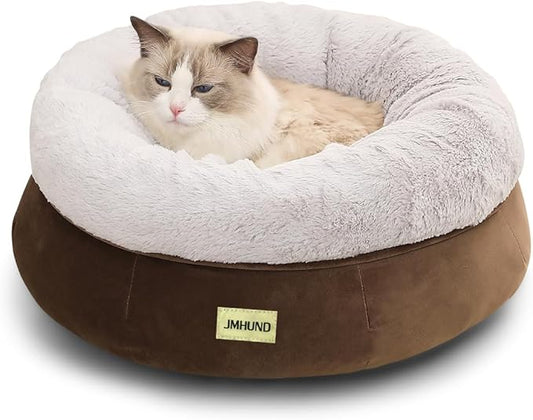 Cat Bed for Indoor Cats,Round Cat Bed for Small Pets,Washable Pet Bed with Non-Skid Bottom,Pet Bed for Puppy and Kitty,19 Inches,Brown