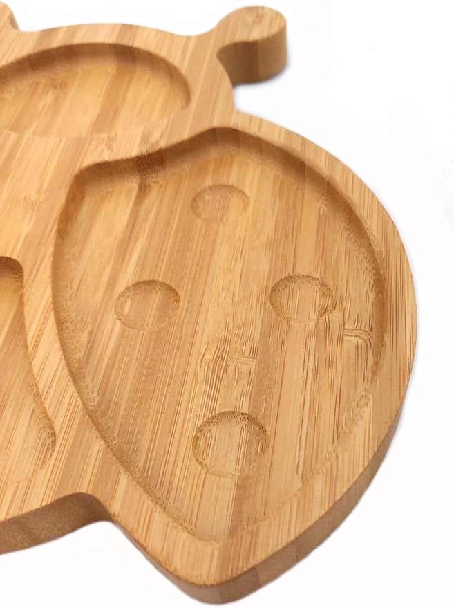 4916, Bamboo Food Plate for Snacks Appetizer Fruit Vegetable | Children Meal Plate | Picnic Kitchen Party | Eco-Friendly Plates, Ladybug Shaped, 8"x8.25", 2 Pack